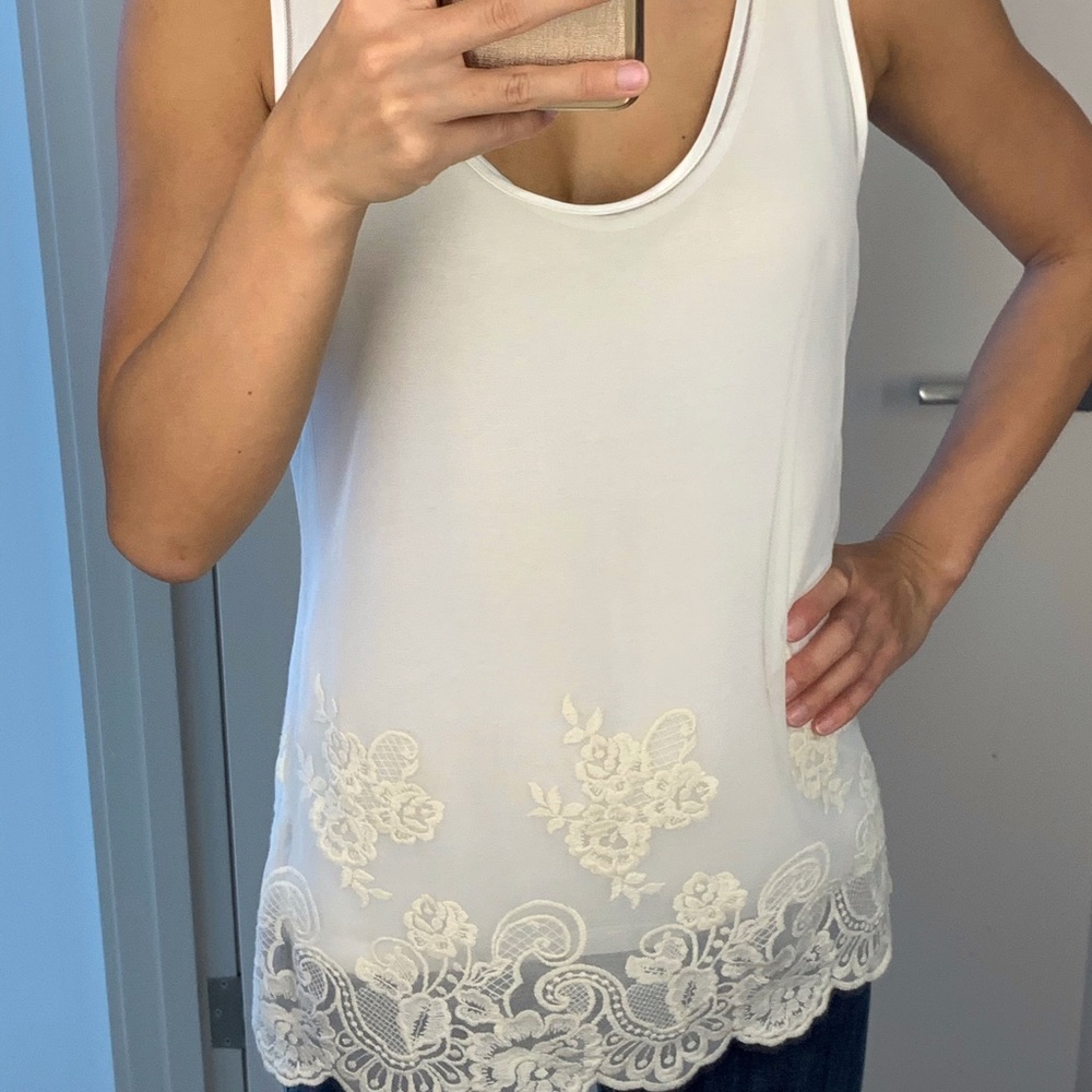 Banana Republic Ivory Sheer Lace Tank S Petite